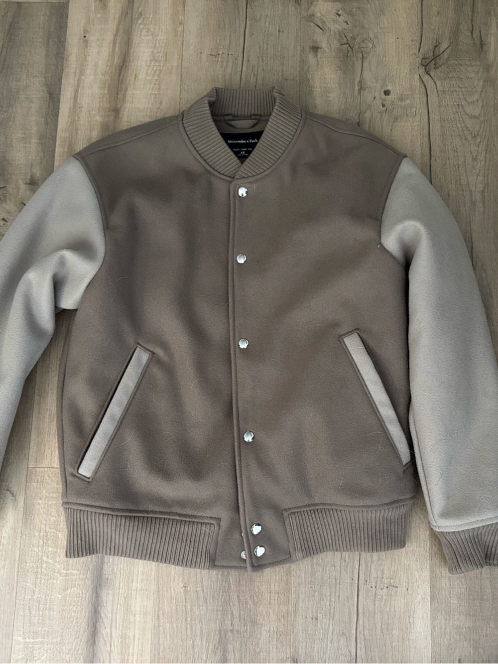 Abercrombie & Fitch Neutral Two-Tone Bomber Jacket - Taupe and Light Beige XS